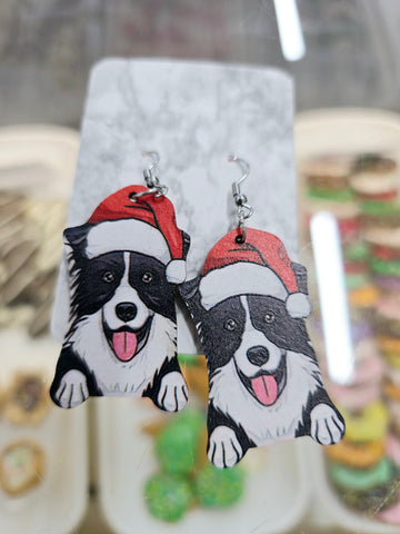 Christmas border collie earrings