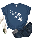 White paw print on haze blue tshirt